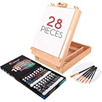 Los mejores  - Maletin de Pinturas Acrilicas para Artista con Caja Caballete Pintura de Madera- 18 Tubos de Pintura Acrilica- 6…